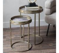 Libra Vienna Gold Atlas Metal Round Side Tray Table - Set of 2