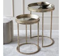 Libra Vienna Gold Diamond Metal Round Side Tray Table - Set of 2