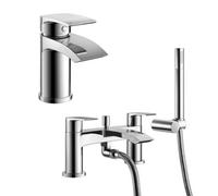 Libra Waterfall Basin Mono Tap, Bath Shower Mixer Tap & Waste Chrome