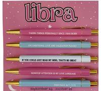 Libra Zodiac Pen Set with Funny Quotes, Pink and Blue Ballpoint Pens with Gold Accents, 5 Pack Gift Set for September 23 - October 22 Birthdays | Zodiac Gift secret santa