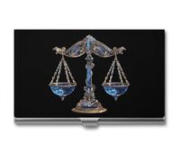 Libra Zodiac Sign Business Card Holders, Name Card Organiser Case Metal Storage Boxes with Lids