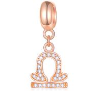 Libra Zodiac Sign Charms fits Pandora Birthday Bracelets - Rose Gold 925 Sterling Silver Necklace Pendant, 12 Horoscope Dangle CZ Beads, Gifts for Bride/Groom/Couple
