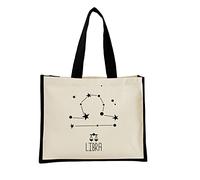 Libra Zodiac Star Sign Jute Tote Bags - Astrology Horoscope Gifts for Women - Cotton Canvas Reusable Bags for Work, Shopping, Books - Astrological Star Sign Gifts for Her - Black