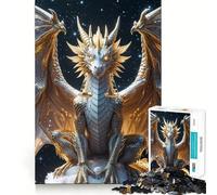 Libra Zodiac White ﹨u Golden Dragon 1000-piece Puzzle for Teenagers Sharp Mind Serene Game Family Pastime Perfect Art (38x52cm)