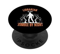 Librarian by Day Zombie by Night Funny Halloween Creepy PopSockets Adhesive PopGrip