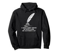 Librarian Poetcore Cat and Poetry Design Pullover Hoodie