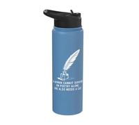 Librarian Poetcore Cat and Poetry Design Stainless Steel Insulated Water Bottle