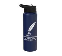 Librarian Poetcore Cat and Poetry Design Stainless Steel Insulated Water Bottle