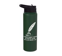 Librarian Poetcore Cat and Poetry Design Stainless Steel Insulated Water Bottle