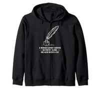 Librarian Poetcore Cat and Poetry Design Zip Hoodie