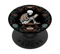 Librarian Skeleton Gothic Floral Vintage Book Reading Lover PopSockets Adhesive PopGrip
