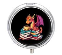 Librarians Dragon Round Pill Box Organiser 3 Compartment Medicine Case | Portable Compact Mini Fashion Pattern Decorations Mirror Jewellery Boxes