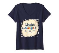 Libraries: Making Google Possible Since Ancient Times V-Neck T-Shirt, Women, Navy, S