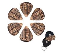 Library Bookcase Guitar Picks 6 Pack, 0.46mm Thickness Celluloid Bass Pick with Leather Guitar Pick Holder Keychain Abstract Art Pics Plectrum for Acoustic Electric Guitar, Ukulele, Bass