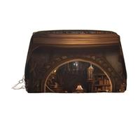 Library Bookcase Leather Makeup Bag, Large-Capacity Travel Storage Bag, Dual-Purpose Toiletries and Makeup Bag