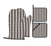 Library Bookcase Print 4-Piece Heat-Resistant Oven Waterproof Kitchen Gloves Cooking Roasting Essential
