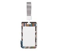 Library Bookcase Printed Card Badge Holder with Neck Strap, Vertical Cards Holder Anti-Scratch and Easy-Scan, for Office, School
