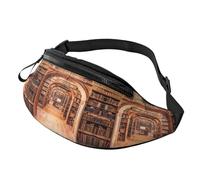 Library Bookcase Waist Bag Bumbags for Men Women, Print Polyester Waist Pack for Travel Walking Sport with Adjustable Strap