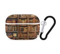 Library Bookshelf Book Airpod Pro Case AirPods 2 Case for Women Hard Shell Protective Cover with Carabiner Keychain Compatible with AirPods Case 2nd 1st Generation, Front LED Visible White