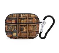 Library Bookshelf Book Airpod Pro Case AirPods 2 Case for Women Hard Shell Protective Cover with Carabiner Keychain Compatible with AirPods Case 2nd 1st Generation, Front LED Visible Black