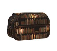 Library Bookshelf Book Flip-Top Double-Layer Pencil Case,Large Capacity (Holds 50 Pens/Pencis),Full-Print Durable Polyester School Office Supplies