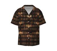 Library Bookshelf Book Men's Casual Short-Sleeved Shirt Wedding Tropical Party Formal Dress Collared Buckle Black