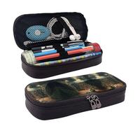 Library Bookshelf Book Premium Leather Flip Pencil Case â€“ Stylish Brown Leather Pencil Bag with Zipper Closure, Multi-Purpose for School, Office, Travel & Cosmetics