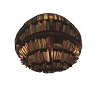 Library Bookshelf Book Print Bath Hair Cap Double Layer Shower Cap For Women And Men Reusable Lightweight Soft