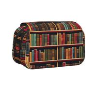 Library Bookshelf Book Print Double Clamshell Pen Case, Zipper Pockets, Large Capacity For Art Supplies & Travel