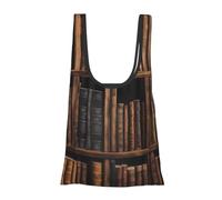 Library Bookshelf Book Print Foldable Reusable Grocery Bag Lightweight Shopping Tote for Groceries Travel Beach Eco-Friendly Compact Adventure Tote