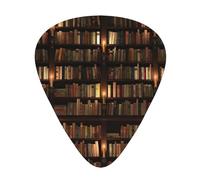 Library Bookshelf Book print Guitar Picks Medium 12pcs Celluloid Plectrums with Storage Case for Guitar Bass Ukulele