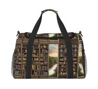 Library Bookshelf Book Print Large Travel Duffle Bag with Shoulder Strap,Water-Resistant Twill Weekender Bag for Men Women,Spacious Carryall Gym Bag