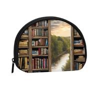 Library Bookshelf Book Print Minis Storage Bag Shell Wallet Small Coin Purse with Minis with Zipper Change Purse for Coin Keys You Can Also Store Any Small Objects You Want