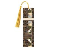 Library Bookshelf Book Print -Print Wooden Bookmarks with Tassel for Readers and Book Lovers - Artistic Handmade Gifts for Teachers Colleagues Office Desk Decor.