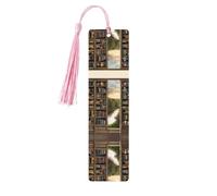 Library Bookshelf Book Print -Print Wooden Bookmarks with Tassel for Readers and Book Lovers - Artistic Handmade Gifts for Teachers Colleagues Office Desk Decor.