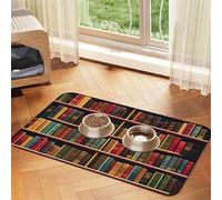 Library Bookshelf Book print PU Leather Feeding Mat for Dogs Cats Pet Food Mat Absorbent Non-Slip Rubber Bottom
