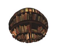 Library Bookshelf Book Print Soft Shower Cap for Women Men Reusable hat Lightweight hat and Bath Hair Cap