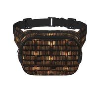 Library Bookshelf Book Print Square Double Layer bag Waist Bag Trendy Pack Travel Bag with Adjustable Bel, Black, One Size