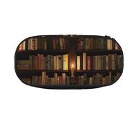 Library Bookshelf Book Print Stylish School Students Pencil Bag Reusable Pens Makeup Toiletry Case Easy Access