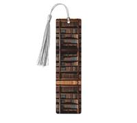 Library Bookshelf Book -Print Wooden Bookmarks with Tassel for Readers and Book Lovers - Artistic Handmade Gifts for Teachers Colleagues Office Desk Decor.