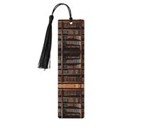 Library Bookshelf Book -Print Wooden Bookmarks with Tassel for Readers and Book Lovers - Artistic Handmade Gifts for Teachers Colleagues Office Desk Decor.