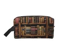 Library Bookshelf Book Printed Cosmetic Case with Handle, Lightweight Compact Storage for Makeup, Toiletries & Gadgets, Make up Organiser for Travel, School, Work