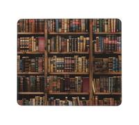 Library Bookshelf Book Printed Gaming Mouse Pad 12x10 Inches, Non-Slip Rubber Base Laptop Mousepad Desk Mat with Stitched Edges for Gamer, Office, Home