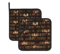 Library Bookshelf Book Printed Heat Resistant Oven Pot Holder Set 2 PCS Kitchen Baking for Home Cooks and Bakers