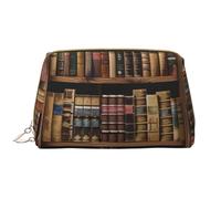 Library Bookshelf Book Printed Makeup Bag for Women Portable Leather Make up Bag Travel Zipper Cosmetic Bags Organizer