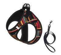 Library Bookshelf Book Printing Dog Summer Harness With Leash Set,Adjustable And Reflective Step-In Puppy Pet Vest Harnesses