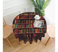 Library Bookshelf Book Round Tablecloth - 60 Inch Polyester Table Cloth Decorative Fabric Table Cover for Dining Table