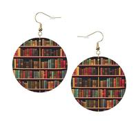 Library Bookshelf Book Trendy Leather Earrings For Women Dangle 1 Pair Lightweight Printed Piercing Earrings Jewelry Gifts For Women Girls