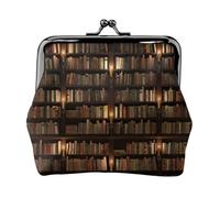 Library Bookshelf Book Women's Leather Kiss-Lock Coin Purse,Double-Sided Full Print Pattern,Ultra-Fine Fiber Leather,Small Clutch Wallet for Cash,Cards,Coins