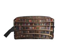 Library Bookshelf Books Printed Cosmetic Case with Handle, Lightweight Compact Storage for Makeup, Toiletries & Gadgets, Make up Organiser for Travel, School, Work